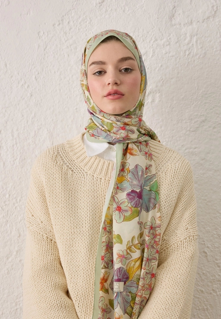 ARYA PATTERN SILKY MODAL HIJAB - SOFT GREEN