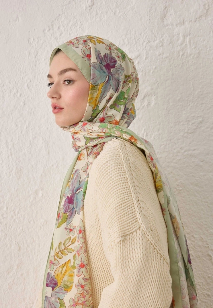 ARYA PATTERN SILKY MODAL HIJAB - SOFT GREEN