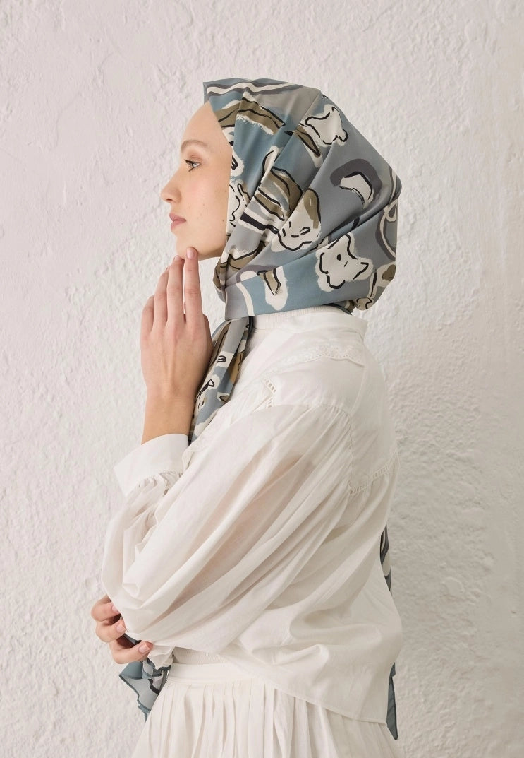 ASPEN PATTERN SILKY MODAL HIJAB - BLUE