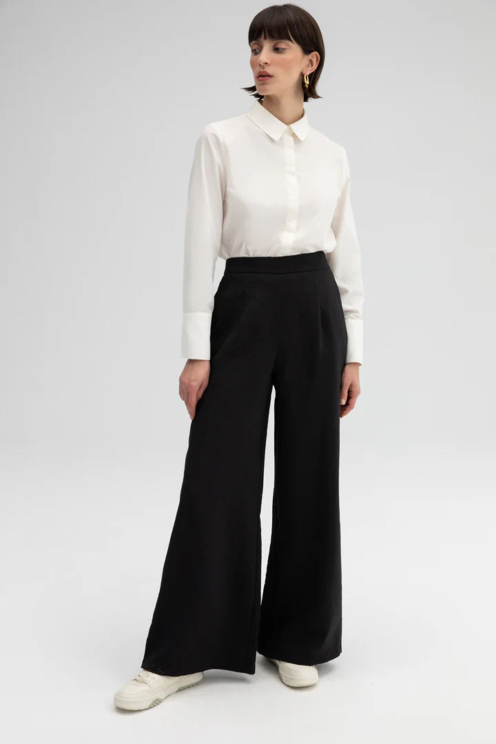 HIGH WAISTED CUPRA TROUSERS - BLACK