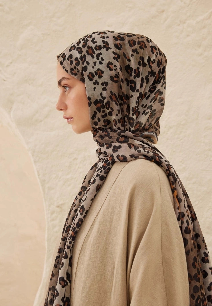 LEOPARD PATTERN RAMI MODAL HIJAB - MINK