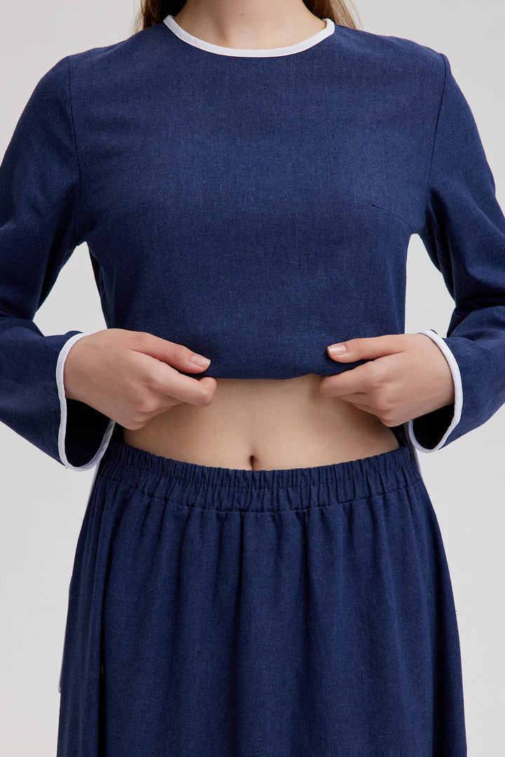 LINEN SET WITH CONTRAST PIPING DETAIL