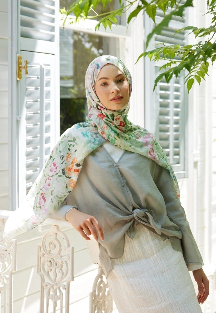 MARGARIT PATTERN RAMI MODAL HIJAB - SOFT GREEN
