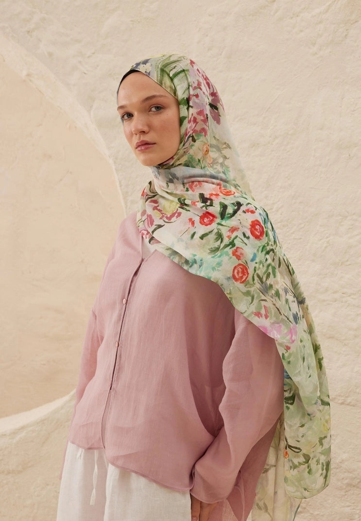 MARGARIT PATTERN RAMI MODAL HIJAB - SOFT GREEN