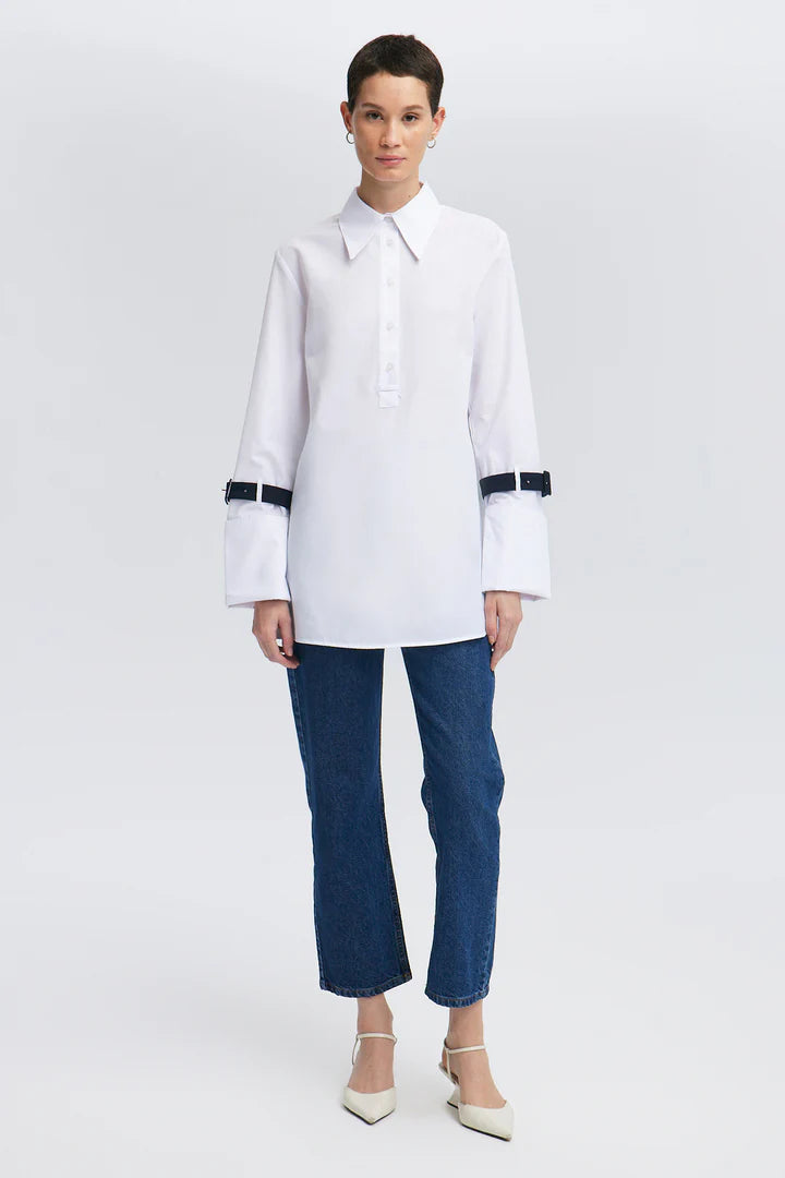 SHIRT WITH SLEEVE BELTS AND WIDE CUFFS