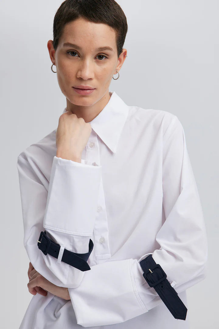 SHIRT WITH SLEEVE BELTS AND WIDE CUFFS
