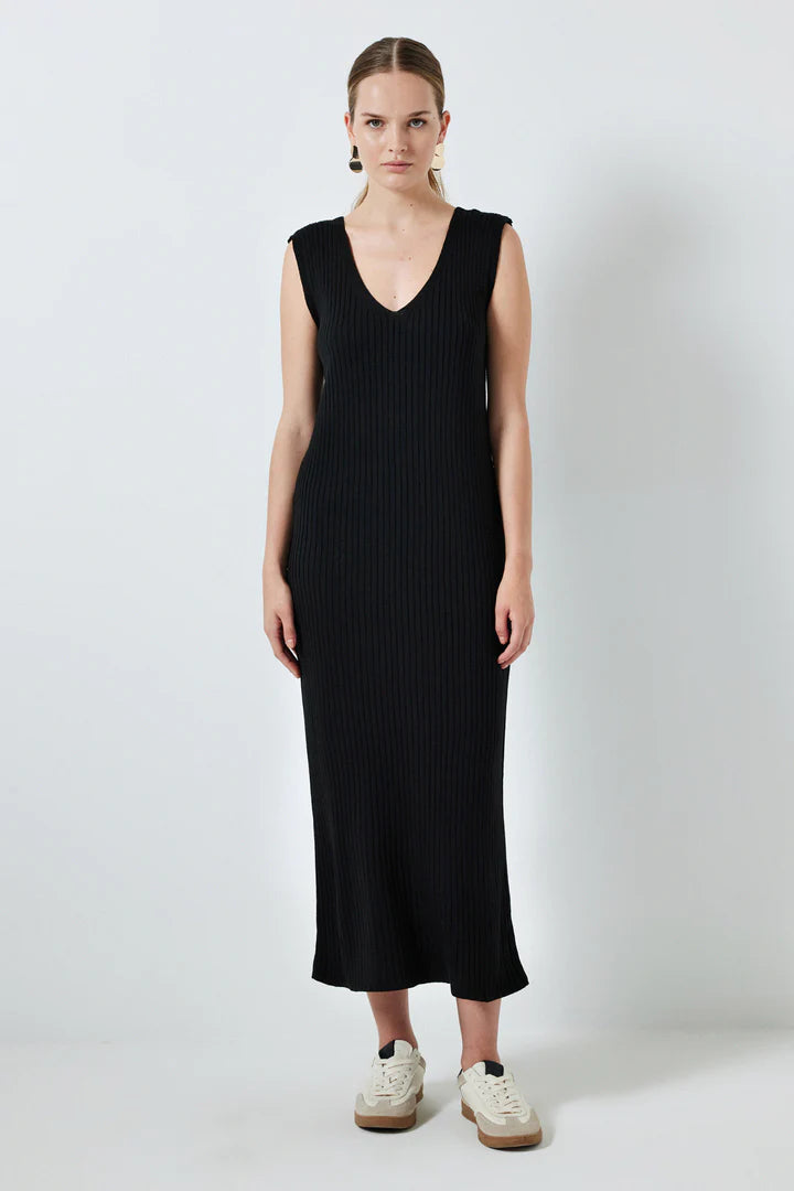 STRIPED TWO PEICE KNIT DRESS - BLACK