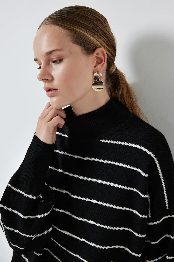 STRIPED TWO PEICE KNIT DRESS - BLACK