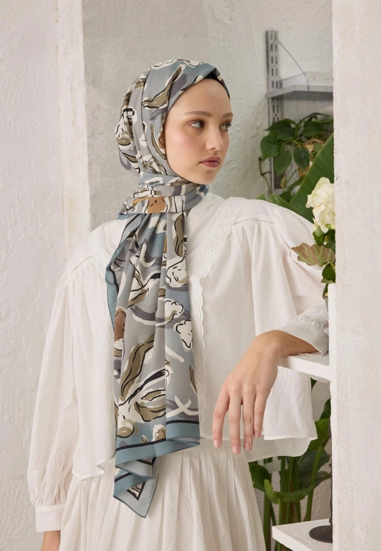 ASPEN PATTERN SILKY MODAL HIJAB - BLUE