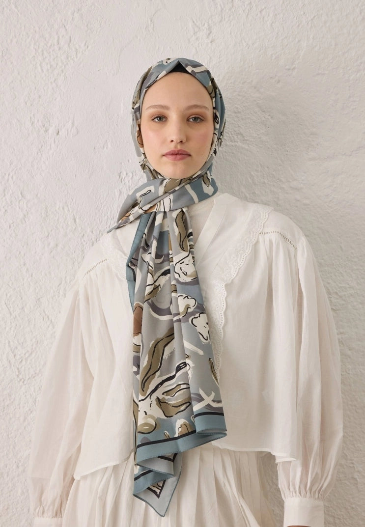 ASPEN PATTERN SILKY MODAL HIJAB - BLUE