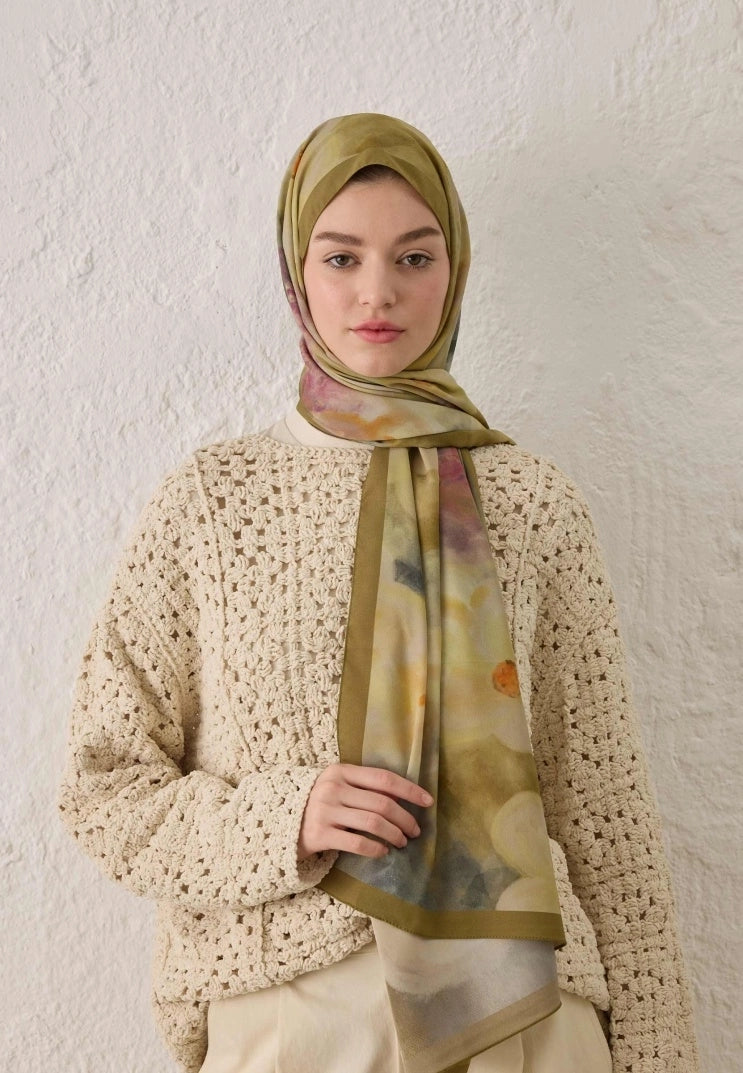 BLAIR PATTERN SILKY MODAL HIJAB - OIL GREEN