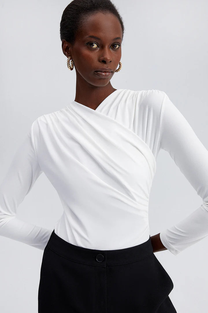 DRAPED BODYSUIT - White