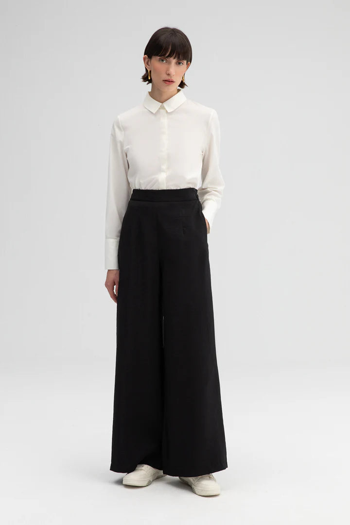 HIGH WAISTED CUPRA TROUSERS - BLACK