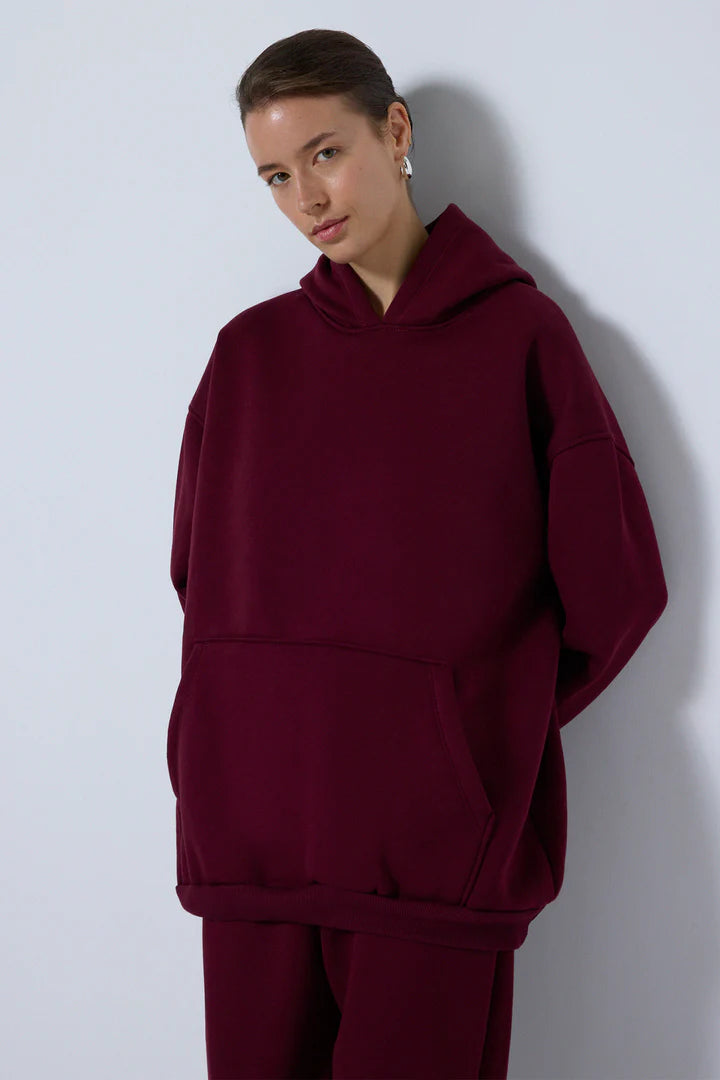 HOODED SWEATSHIRT AND JOGGER SET - BURGUNDY