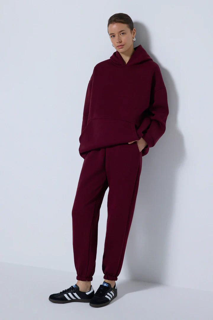 HOODED SWEATSHIRT AND JOGGER SET - BURGUNDY