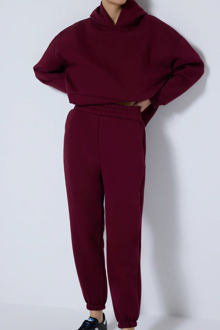 HOODED SWEATSHIRT AND JOGGER SET - BURGUNDY