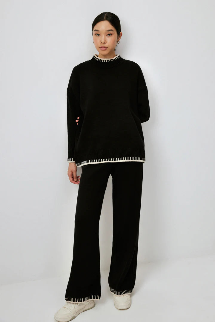 KNITWEAR SET WITH STITCH DETAIL - BLACK