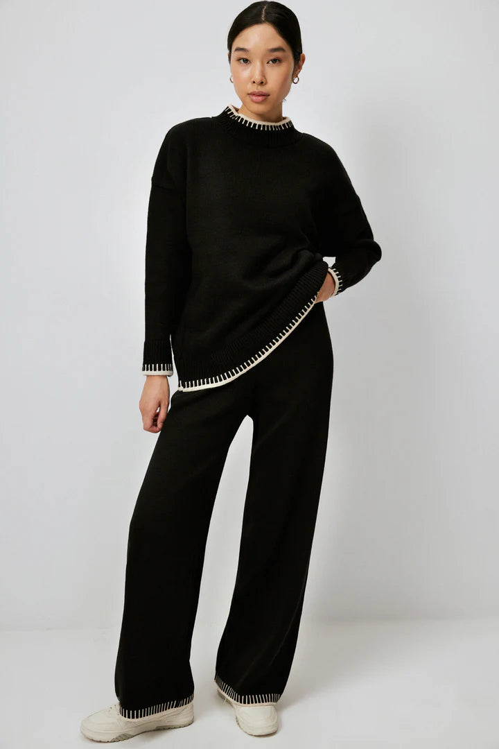 KNITWEAR SET WITH STITCH DETAIL - BLACK