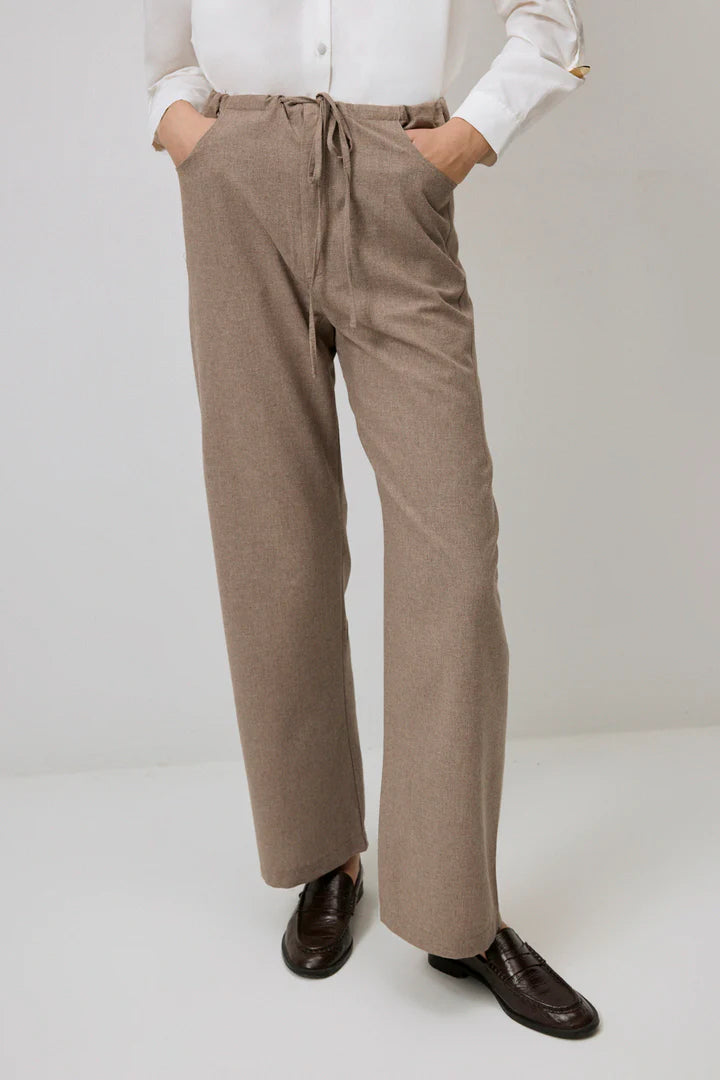 LACED RELAX FIT TROUSERS - MINK