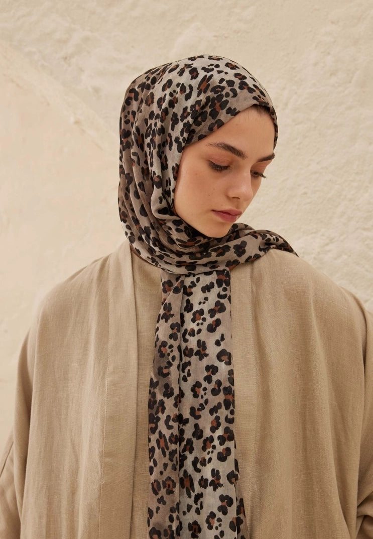 LEOPARD PATTERN RAMI MODAL HIJAB - MINK