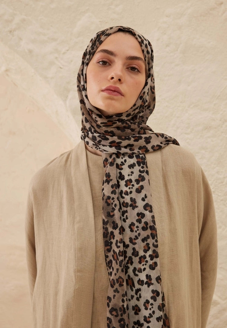 LEOPARD PATTERN RAMI MODAL HIJAB - MINK