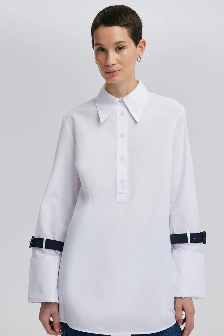 SHIRT WITH SLEEVE BELTS AND WIDE CUFFS