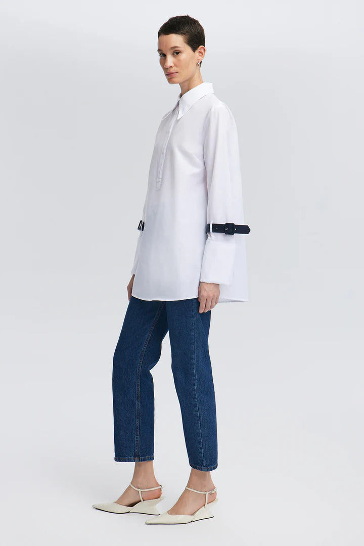 SHIRT WITH SLEEVE BELTS AND WIDE CUFFS