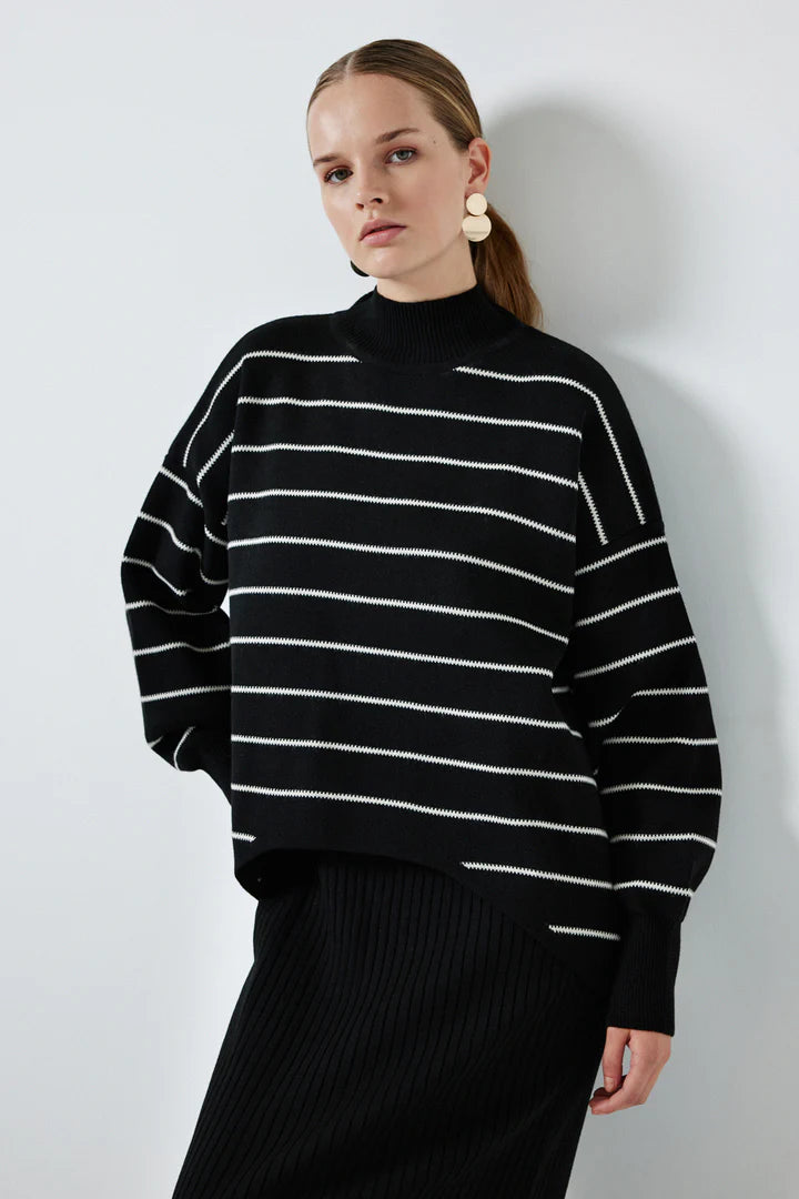 STRIPED TWO PEICE KNIT DRESS - BLACK