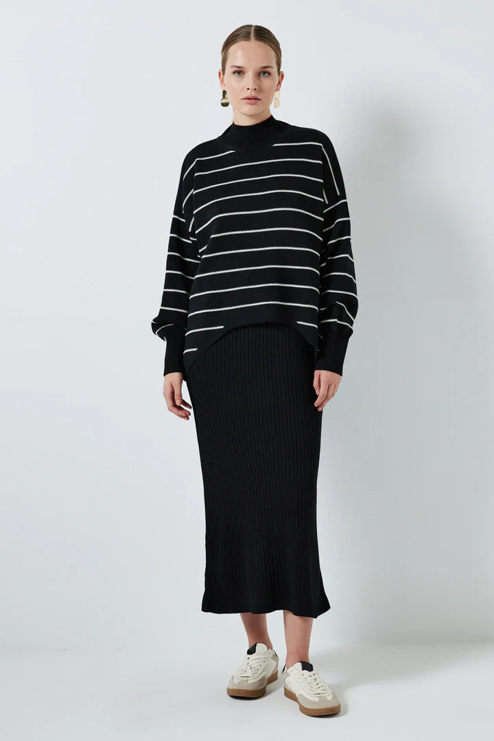 STRIPED TWO PEICE KNIT DRESS - BLACK