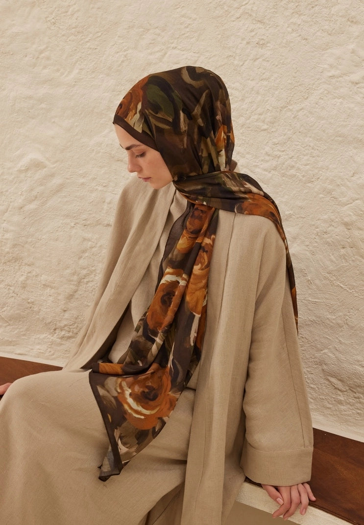 SUMMER ROSE PATTERN RAMI MODAL HIJAB - BROWN