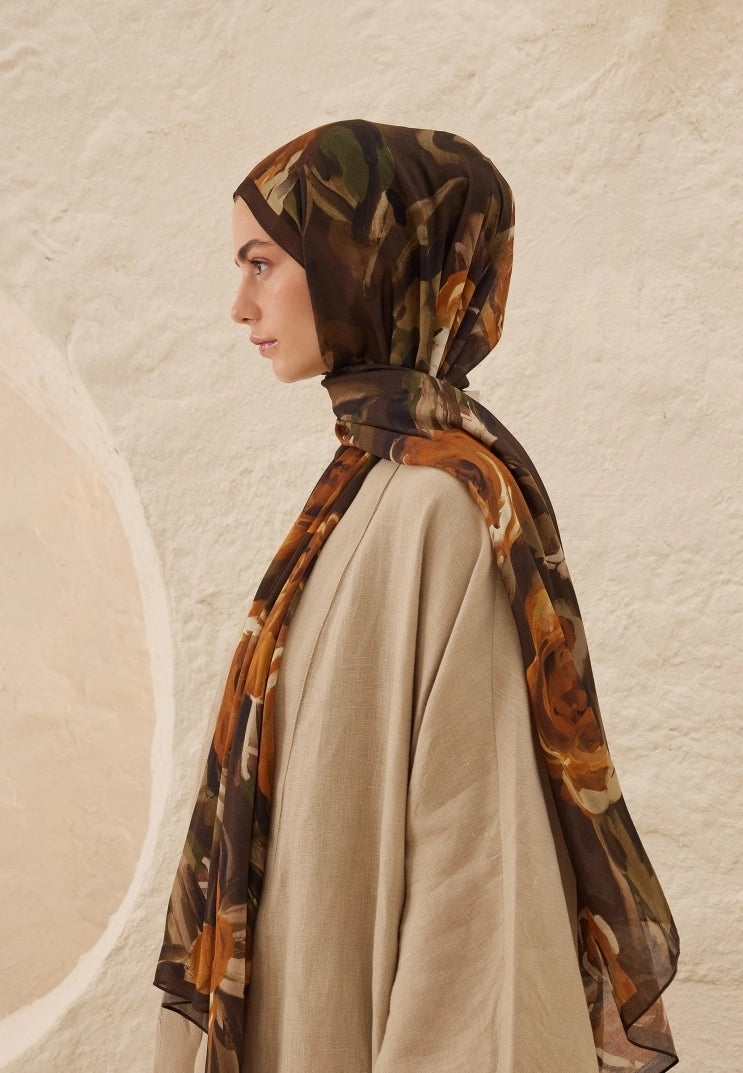 SUMMER ROSE PATTERN RAMI MODAL HIJAB - BROWN