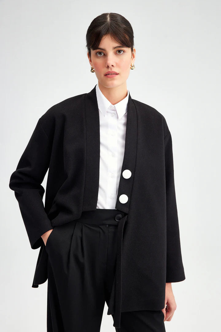 TIE DETAILED JACKET - BLACK