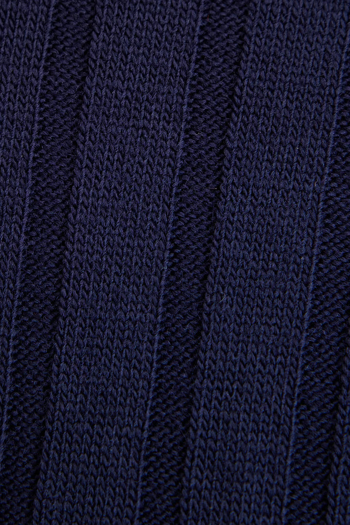 TURTLE NECK RIBBED KNIT DRESS- Navy