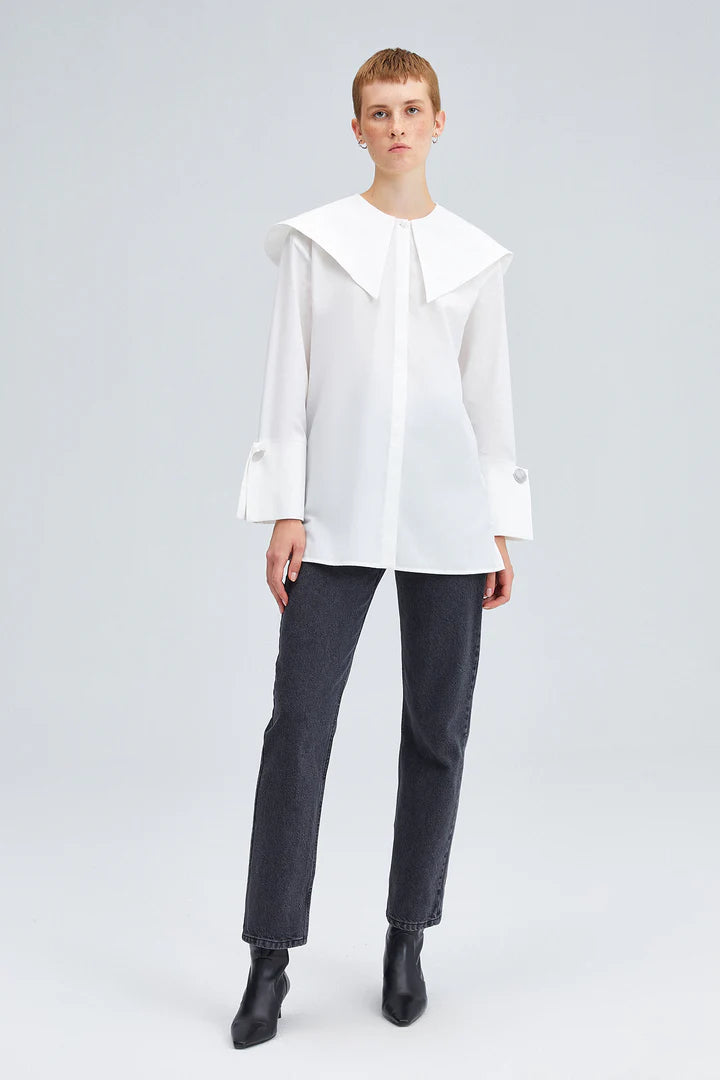 WIDE NECK POPLIN SHIRT